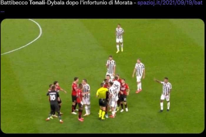 Paulo Dybala dan Sandro Tonali terlibat adu mulut di tengah laga Juventus vs AC Milan