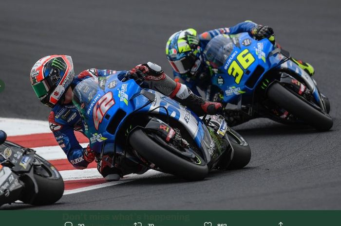 Duo pembalap MotoGP dari tim Suzuki Ecstar, Joan Mir (36), dan Alex Rins (42).