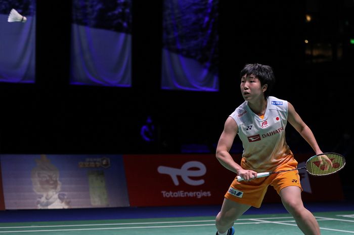 Pebulu tangkis tunggal putri Jepang, Akane Yamaguchi, pada pertandingan kedua fase grup Sudirman Cup 2021 di Energia Areena, Vantaa, Finlandia, Selasa (28/9/2021).