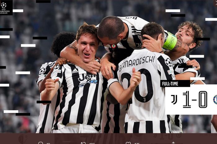 Juventus mengalahkan Chelsea di Liga Champions dengan gol Federico Chiesa hanya 11 detik setelah babak kedua dimulai, Rabu (29/9/2021) di Juventus Stadium, Turin. 