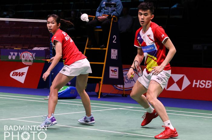 Pasangan ganda campuran Malaysia, Hoo Pang Ron/Cheah Yee See, pada partai kelima perempat final Sudirman Cup 2021 melawan Indonesia di Energia Areena, Vantaa, Finlandia, Jumat (1/10/2021).