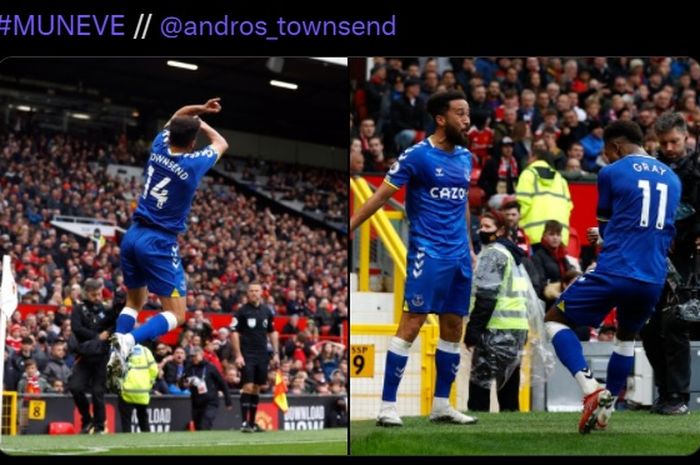 Gelandang Everton, Andros Townsend, meniru selebrasi khas Cristiano Ronaldo