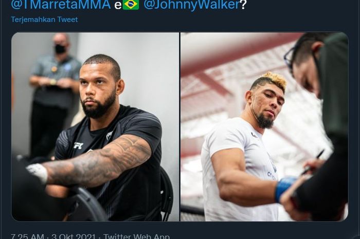 Thiago Santos (kiri) dan Johnny Walker (kanan) ketika sedang siap-siap bertarung pada UFC Vegas 38.