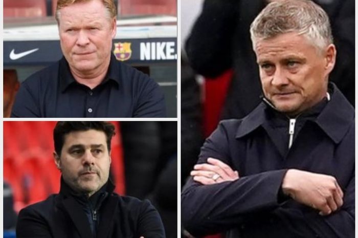 Searah jarum jam: Ronald Koeman (Barcelona), Ole Gunnar Solskjaer (Manchester United), Mauricio Pochettino (PSG).