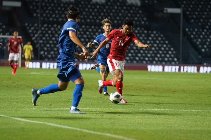 Pemain timnas Indonesia, Asnawi Mangkualam saat menghadapi Taiwan di Kualifikasi Piala Asia 2023, Kamis (7/10/2021).