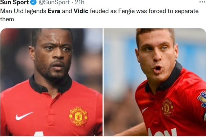 Patrice Evra dan Nemanja Vidic saat sama-sama memperkuat Manchester United.