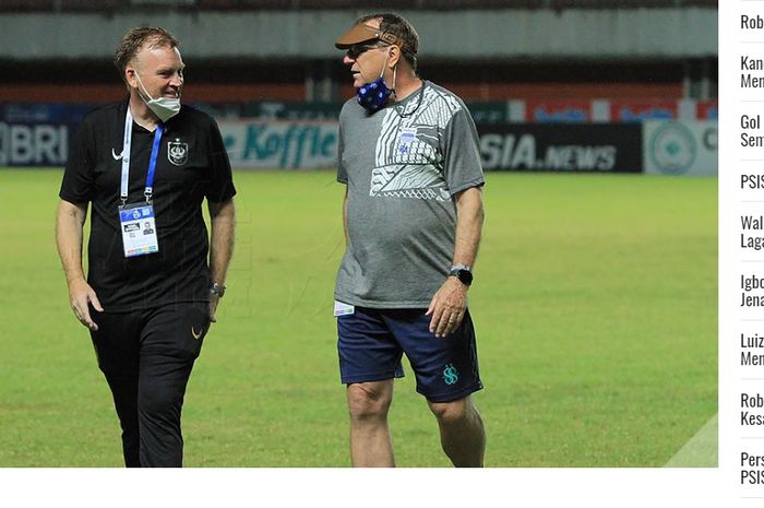 Pelatih PSIS Semarang, Ian Andrew Gillan (kiri), dan Pelatih Persib Bandung, Robert Rene Albert (kanan).