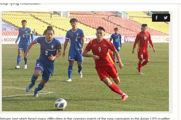 Timnas U-23 Vietnam kala melawan Timnas U-23 Taiwan, Rabu (27/10/2021).