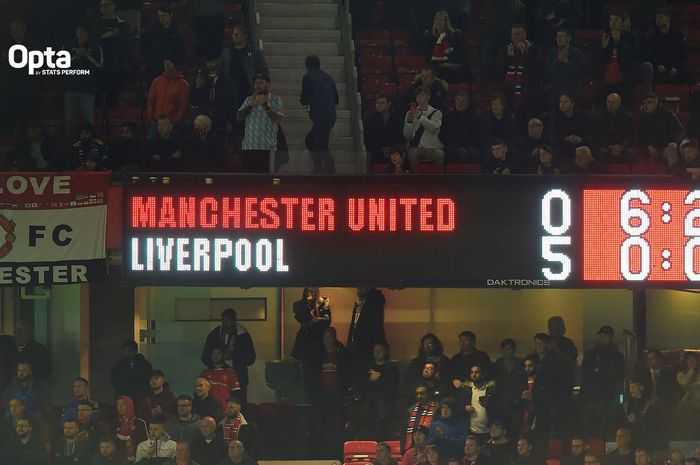 Manchester United dibantai Liverpool dengan skor 0-5 di Old Trafford pada laga pekan ke-9 Liga Inggris 2021-2022, Minggu (24/10/2021). 