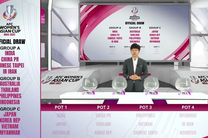 Hasil drawing Piala Asia Wanita 2022 yang digelar pada Kamis (28/10/2021).