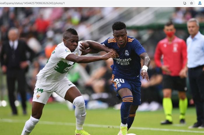 Gol dari Vinicius Junior berhasil membawa Real Madrid untuk sementara membungkam Elche di babak pertama pekan kedua belas Liga Spanyol 2021-2022.