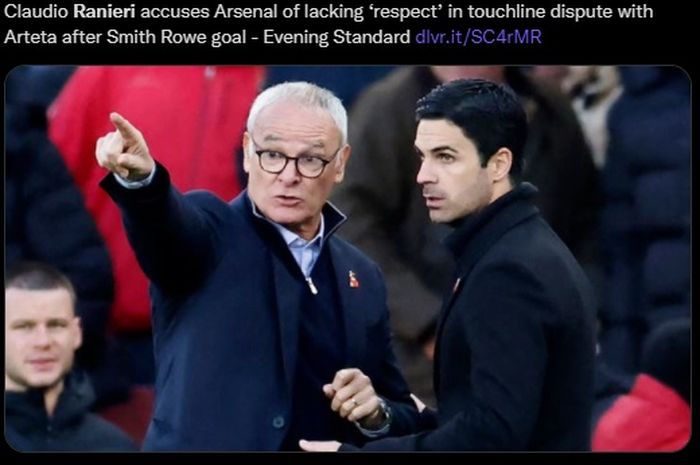 Pelatih Watford, Claudio Ranieri, bersitegang dengan Mikel Arteta setelah laga Arsenal versus Watford berakhir