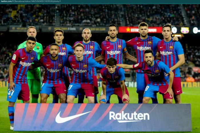 Skuad Barcelona kala menghadapi Espanyol pada laga pekan ke-14 Liga Spanyol 2021-2022.