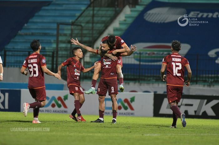 Selebrasi penyerang Borneo FC, Fransisco Torres usai membobol gawang Persija Jakarta.