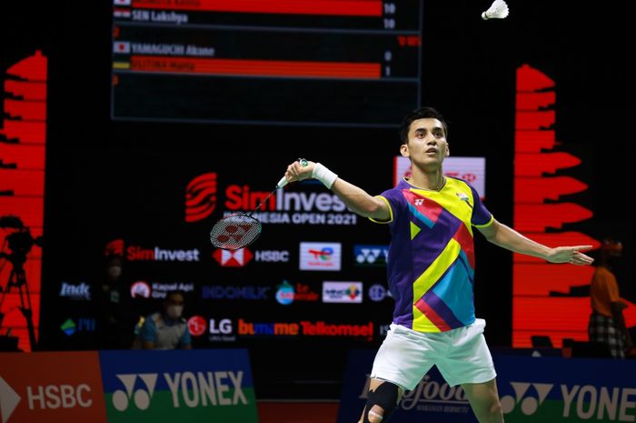 Pebulu tangkis tunggal putra India, Lakshya Sen, saat tampil pada turnamen Indonesia Open 2021 di Bali International Convention Centre &amp; Westin Resort, Nusa Dua, Bali.