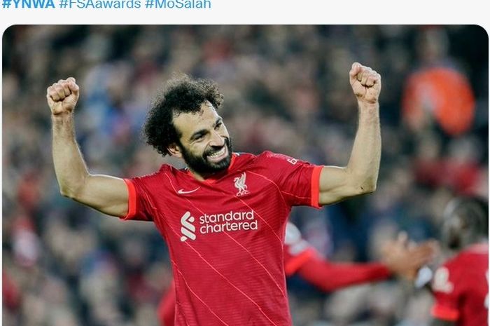 Selebrasi striker Liverpool, Mohamed Salah, usai menjebol gawang Everton.