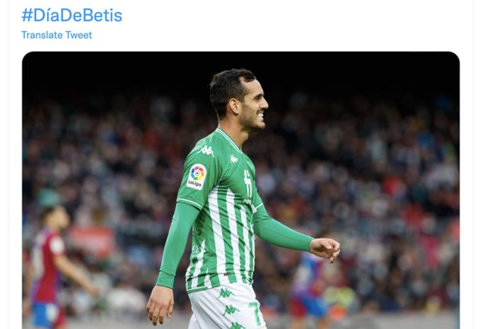 Penyerang Real Betis, Juanmi, pada laga versus Barcelona di Camp Nou, Sabtu (4/12/2021)