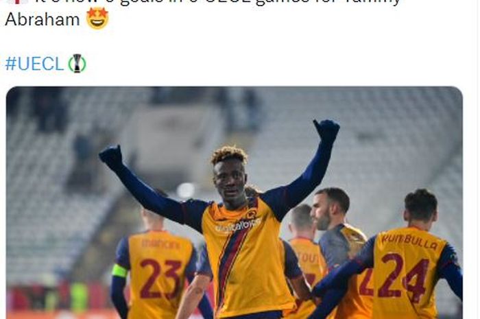 Tammy Abraham dalam laga CSKA Sofia Vs AS Roma pada matchday 6 UEFA Conference League grup C, Kamis (9/12/2021) atau Jumat dini hari WIB.