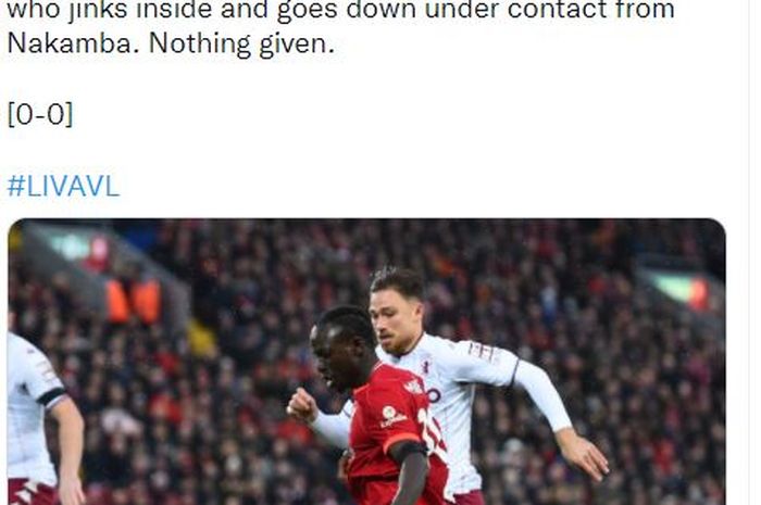 Aksi Sadio Mane saat Liverpool Vs Aston Villa di Anfield Stadium, Sabtu (11/12/2021).