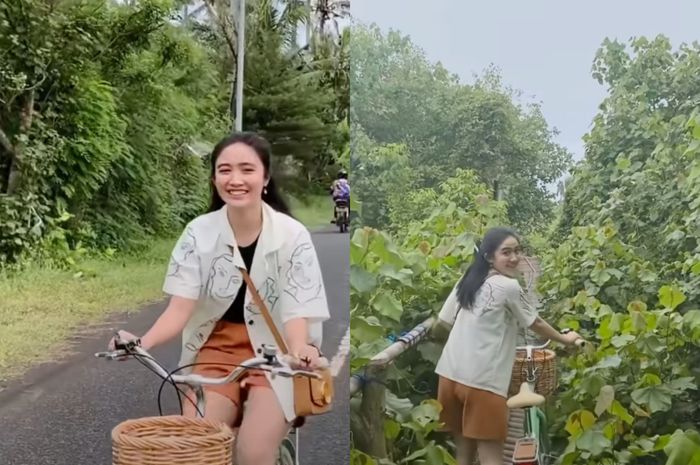Febby Rastanty liburan mengelilingi Bantul menggunakan sepeda.