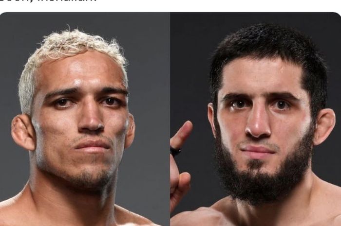 Kolase foto petarung kelas ringan UFC, Charles Olveira (kanan) dan Islam Makhachev. Kedua petarung menjadi skenario Khabib Nurmagomedov bisa bentrok di oktagon tahun 2022.