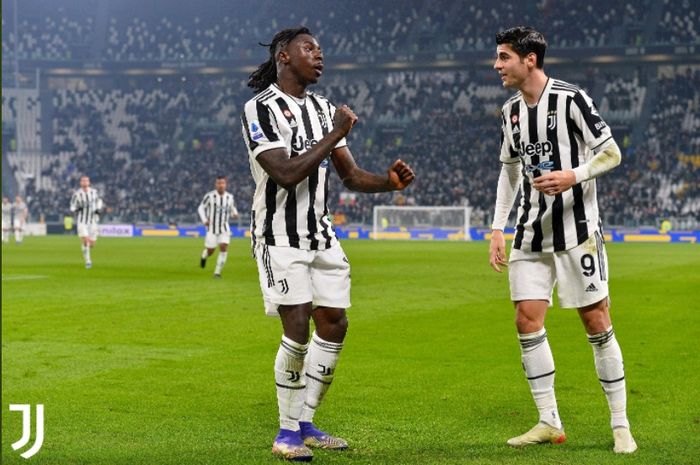 Selebrasi penyerang Juventus, Moise Kean, usai membobol gawang Cagliari di pekan ke-19 Liga Italia