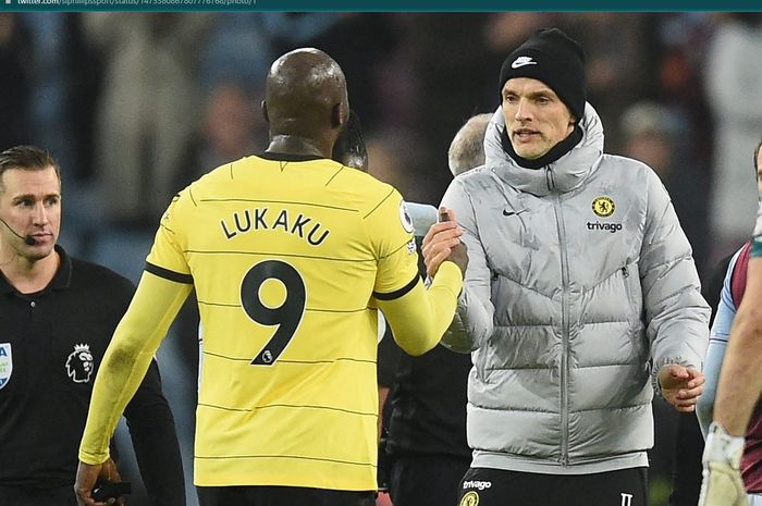 Momen Romelu Lukaku dan Thomas Tuchel pasca-laga Chelsea versus Aston Villa.