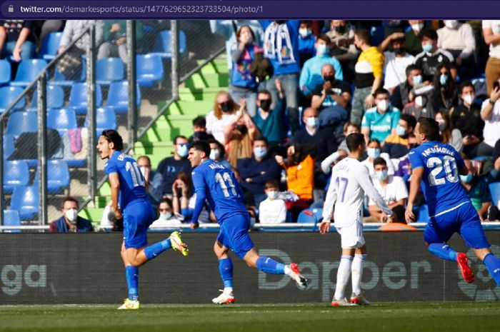 Catatan nirbobol Real Madrid berakhir setelah Getafe mencetak gol untuk keunggulan mereka pada paruh pertama.