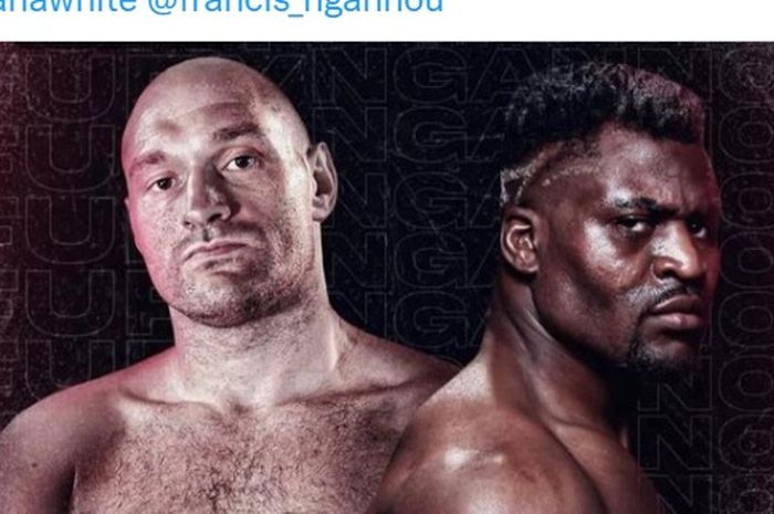 Juara tinju kelas berat, Tyson Fury (kiri), dan raja kelas berat UFC, Francis Ngannou (kanan)