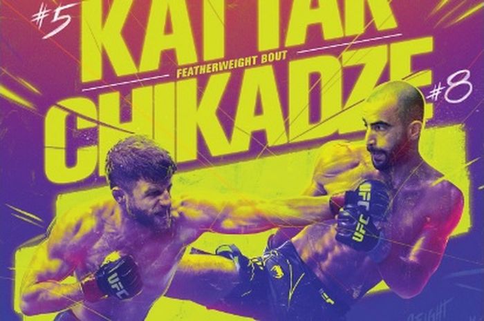 Poster duel Calvin Kattar (kiri) melawan Giga Chikadze (kanan) yang mentas di UFC Vegas 46.