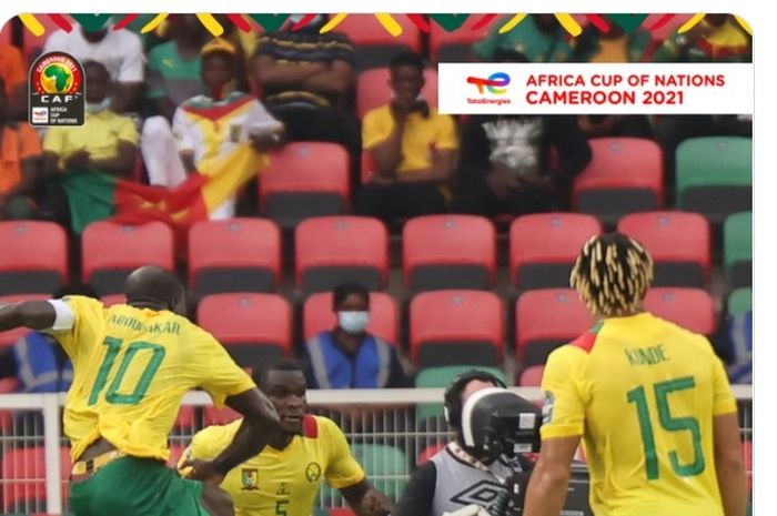 Penyerang Vincent Aboubakar (10), kembali mencetak gol saat Kamerun menghadapi Tanjung Verde di Grup A Piala Afrika 2021, Senin (17/6/2022) di   Yaounde.