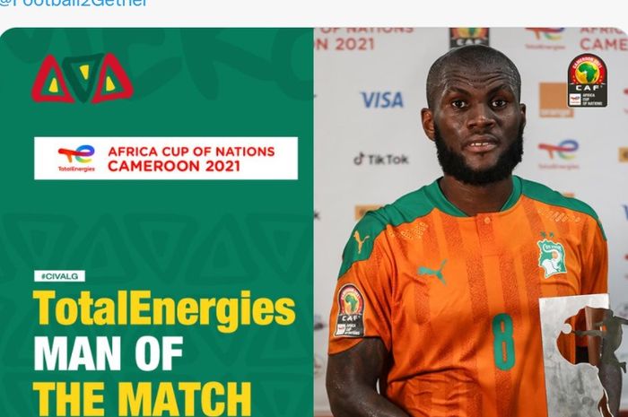 Franck Kessie saat menjadi man of the match laga Pantai Gading vs Aljazair di Piala Afrika 2021, Kamis (20/1/2022) di Douala.