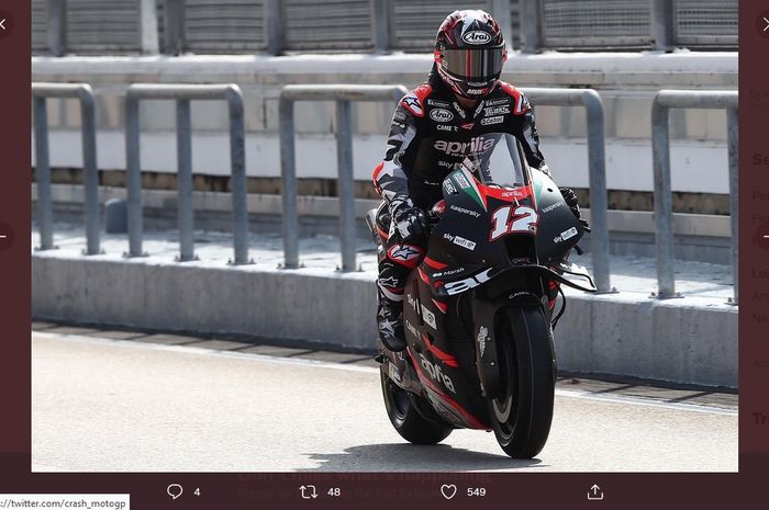 Pembalap Aprilia Racing, Maveric Vinales, menjadi pemilik waktu tercepat pada hari terakhir tes shakedown MotoGP di Sirkuit Sepang, Malaysia, 2 Februari 2022.