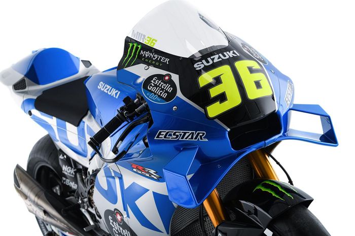 Motor balap Suzuki GSX-RR yang akan dikendarai pembalap Suzuki Ecstar, Joan Mir, pada MotoGP 2022.