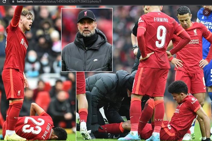 Penyerang anyar Liverpool, Luis Diaz, sempat terkapar di atas lapangan ketika menghadapi Cardiff di Piala FA