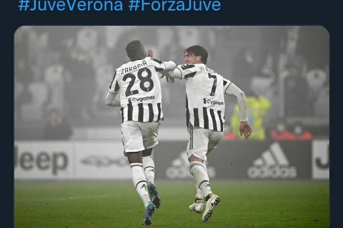 Dua pemain baru Juventus, Denis Zakaria dan Dusan Vlahovic, sama-sama mencetak gol ke gawang Hellas Verona pada laga lanjutan Liga Italia di Allianz Stadium, Minggu (6/2/2022).