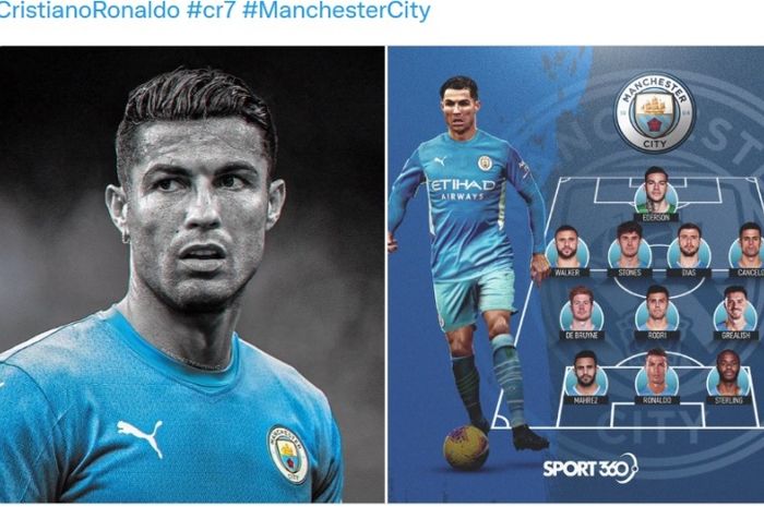 Ilustrasi Cristiano Ronaldo berseragam Manchester City.