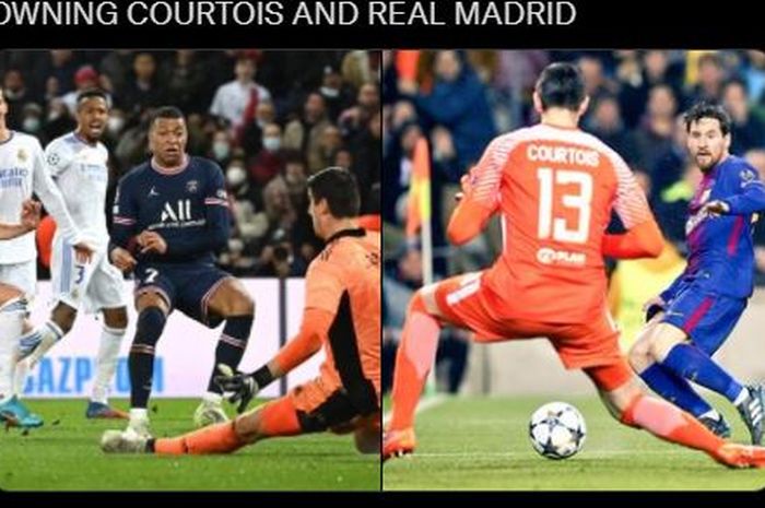 Dua pemain Paris Saint-Germain, Kylian Mbappe dan Lionel Messi, mencetak gol dengan mengolongi Thibaut Courtois di Liga Champions.