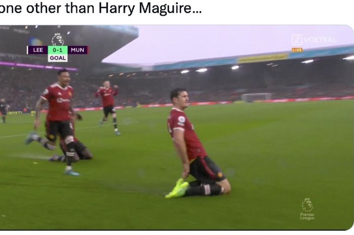 Selebrasi kapten Manchester United, Harry Maguire, usai mencetak gol ke gawang Leeds United di Elland Road, Minggu (20/2/2022) pada pekan ke-26 Liga Inggris 2021-2022