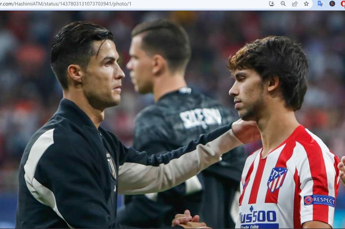 Cristiano Ronaldo dan Joao Felix saat Juventus bertemu dengan Atletico Madrid di Liga Champions.