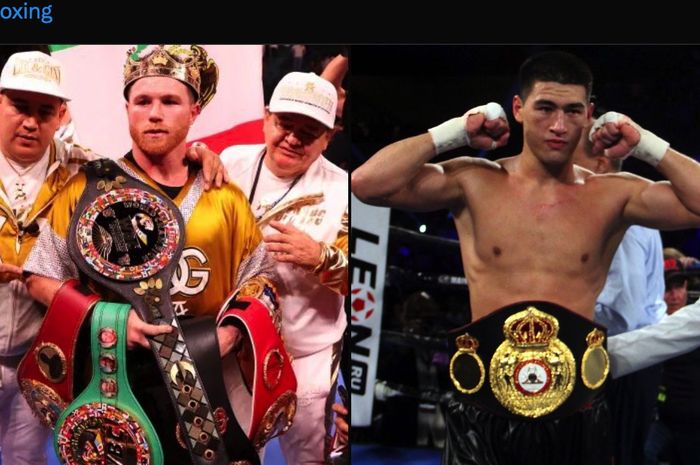 Montase Canelo Alvarez (kiri) dan Dmitry Bivol (kanan)
