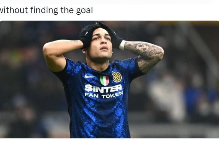 Reaksi penyerang Inter Milan, Lautaro Martinez, setelah gagal cetak gol.