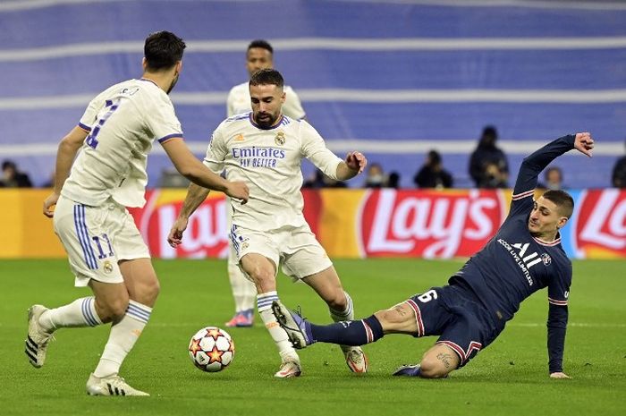 Laga Real Madrid vs PSG pada babak 16 besar Liga Champions 2021-2022.