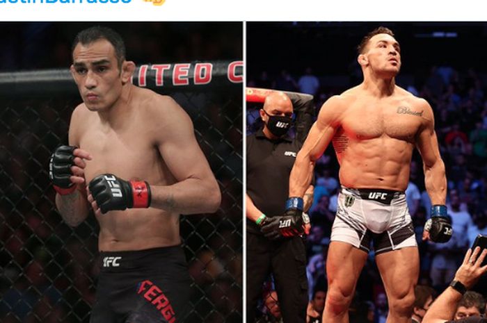 Kolase foto antara Tony Ferguson (kiri) dan Michael Chandler yang akan duel pada laga kelas ringan di acara UFC 274  pada 7 Mei mendatang