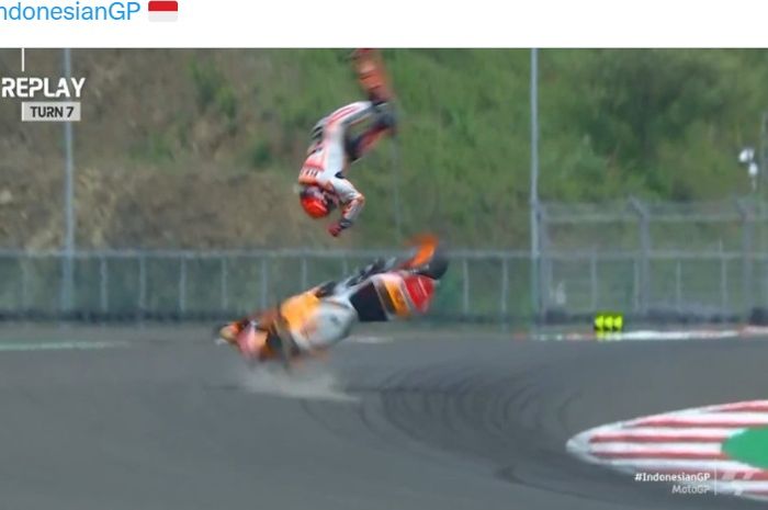 Kecelakaan parah yang dialami Marc Marquez di MotoGP Indonesia 2022, Minggu (20/3/2022) di Sirkuit Mandalika. 