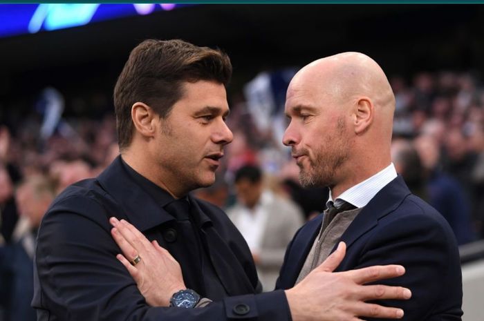 Mauricio Pochettino dan Erik ten Hag saling menyapa.