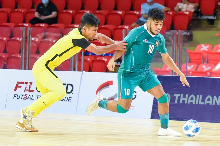 Timnas Futsal Indonesia saat menghadapi Malaysia dalam laga kedua Grup A Piala AFF Futsal 2022, Senin (4/4/2022) sore WIB.