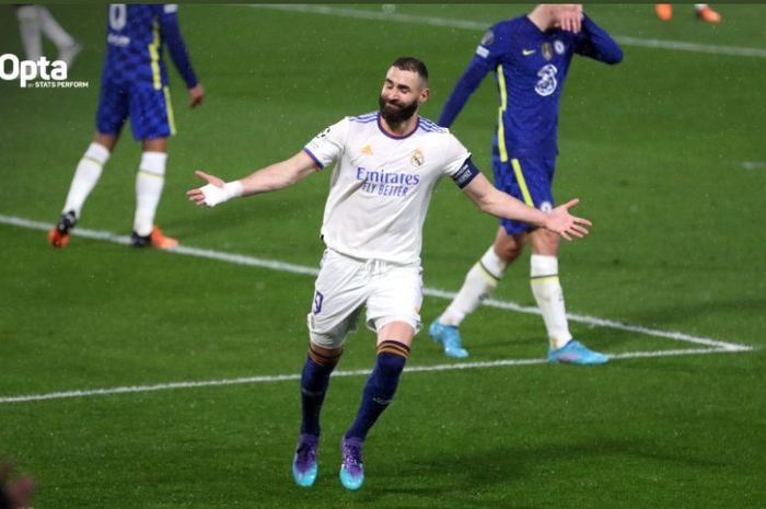 Penyerang Real Madrid, Karim Benzema, tampil luar biasa saat menghadapi Chelsea di Liga Champions