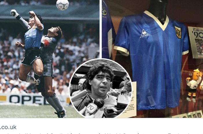 Jersey, yang dipakai Diego Maradona saat mencetak 'Gol Tangan Tuhan' di perempat final Piala Dunia 1986 melawan Inggris, bakal dilelang.