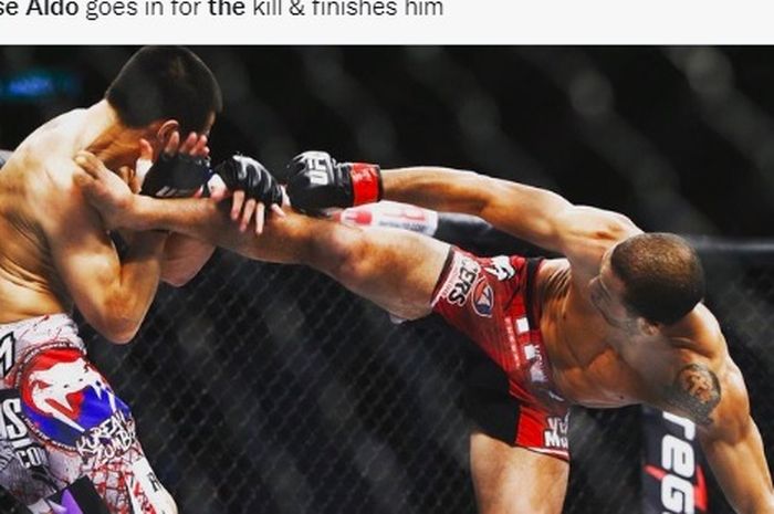 Momen pertarungan Zombi Korea atau Chan Sung Jung (kiri), dengan Jose Aldo (kanan) pada UFC 163 tahun 2013 silam.